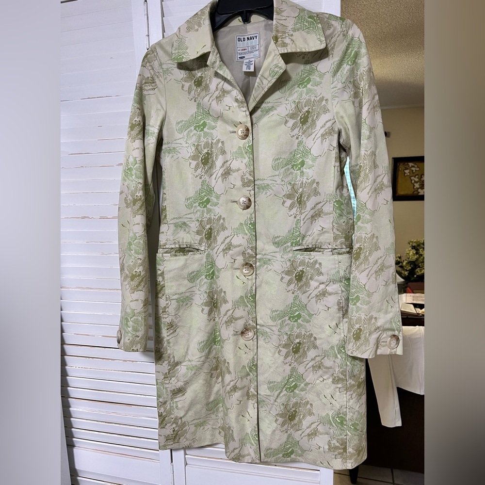 Old Navy Botanical Vintage Trench Coat Dress XS in EUC